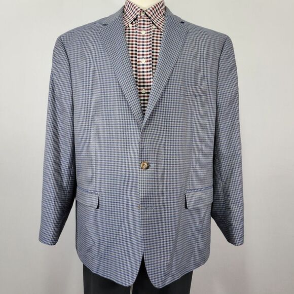 Chaps Men's Sport Coat Blazer Two Button Blue‎ Checked Polyester Blend 52R